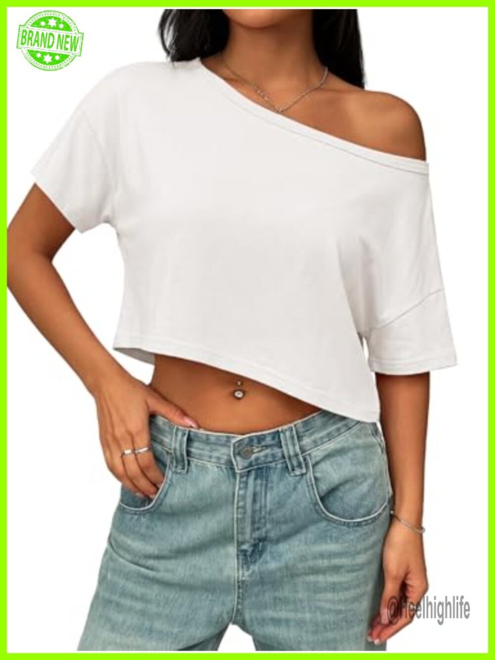 Womens Off Shoulder Crop Top Dolman Short Sleeve Loose Casual Summer Tee